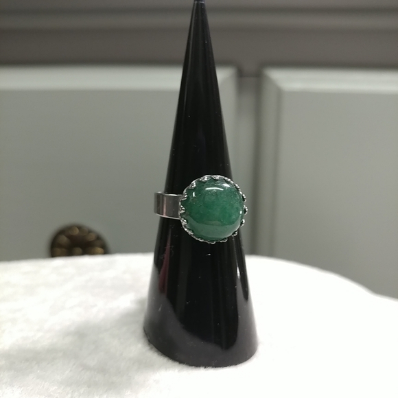 Green Aventurine Ring Natural Gemstone Adjustable Stainless-Steel Ring Crystal - Picture 4 of 16